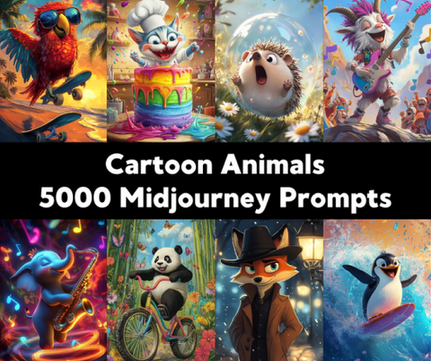 [ChillaxDesignsArt] 5000 промптов изображений мультяшных животных в Midjourney (2025)