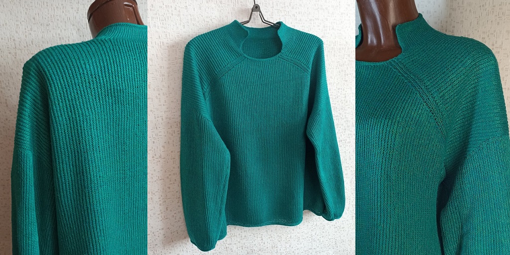 [Вяжи.ру] Свитер с японским плечом наоборот Green (2023)