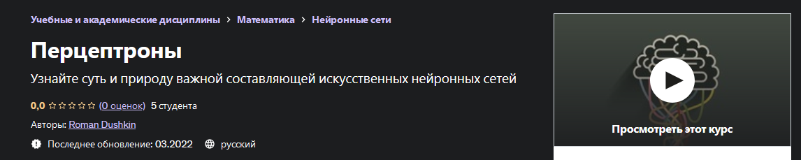 [Roman Dushkin] [Udemy] Перцептроны (2022)