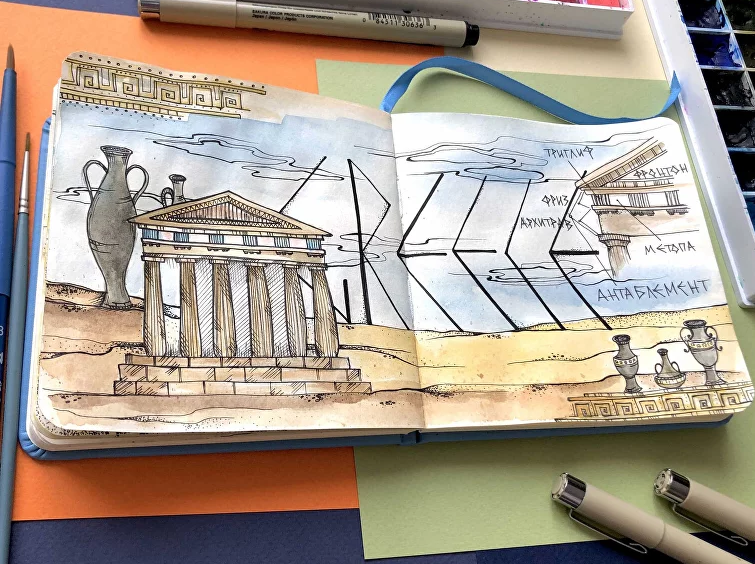 [hurlyburlyschool] Древний мир. Греция. Блок 3. Первые шаги в историю искусств. Скетчбук (2023)